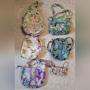 Vera Bradley LOT of 6 Multi Pattern Quilted Bags in Green, Pink, Purple, Blue